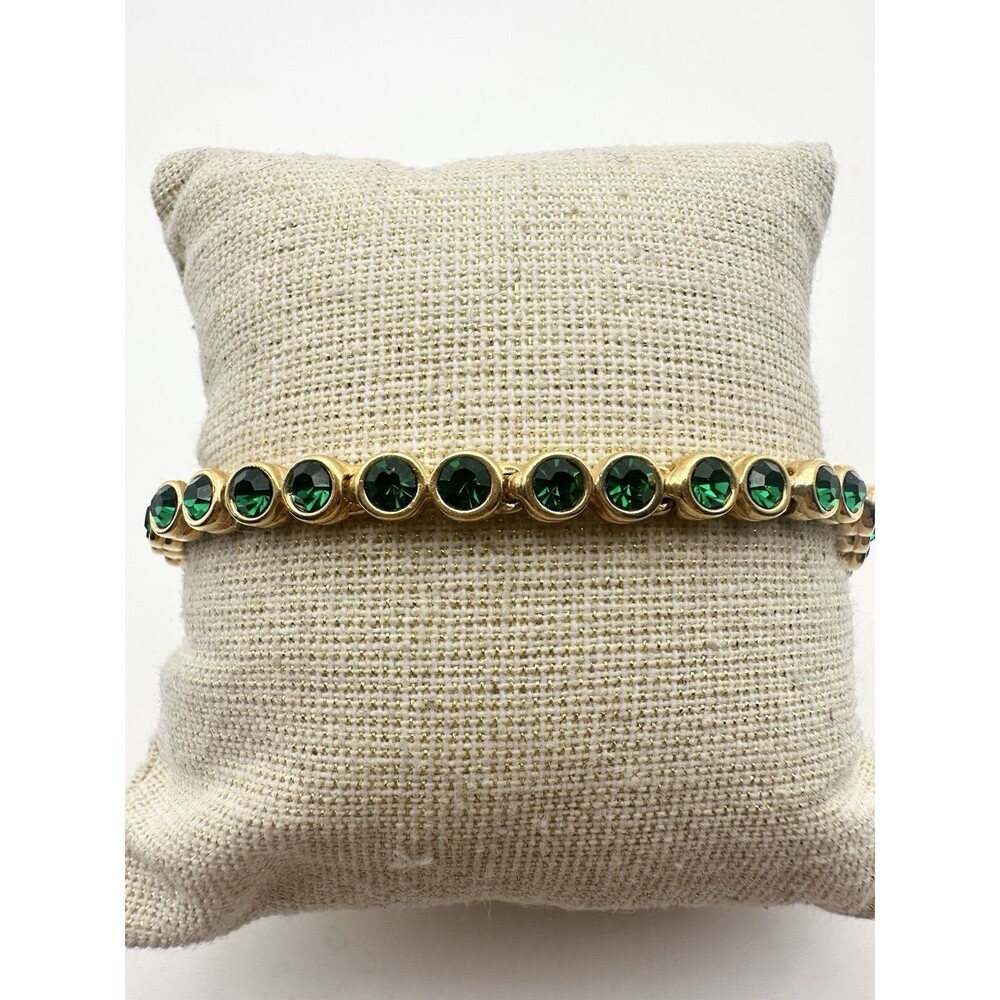 Vintage Green Rhinestone Tennis Bracelet 8”